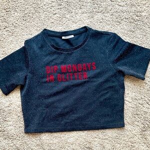 Zara Black Sparkly Graphic Crop Top